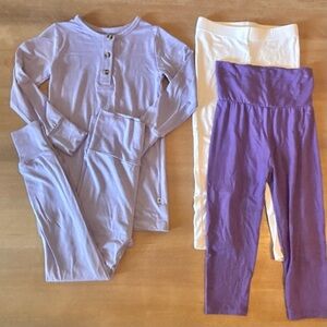 Bundle: Bums & Roses Lavender 2-pc Henley Pajamas, Musethreads Purple Pants, 4T